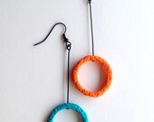 Portal Inspired Orange and Blue Suspended Hoop Earrings - Modern Minimalistic Style - Lann Portal Inspired Orange and Blue Suspended Hoop Earrings - Modern Minimalistic Style - Lann