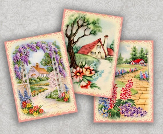 Buy gift tags and printable cards - The View from my Window - digital collage sheet (no.56) printable cards &amp; gift tags one sheet of 9 (2.5 x 3.5 inch images) INSTANT DOWNLOAD