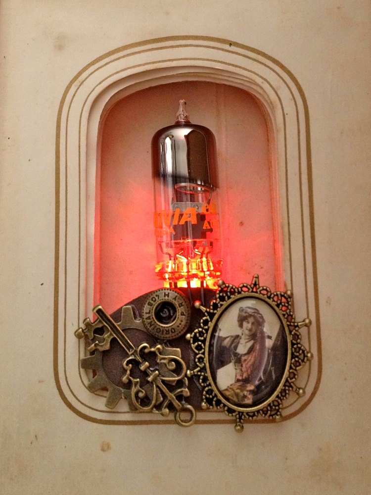 Light up cameo brooch - steampunk light up brooch - Burning Man jewelry - LED jewelry