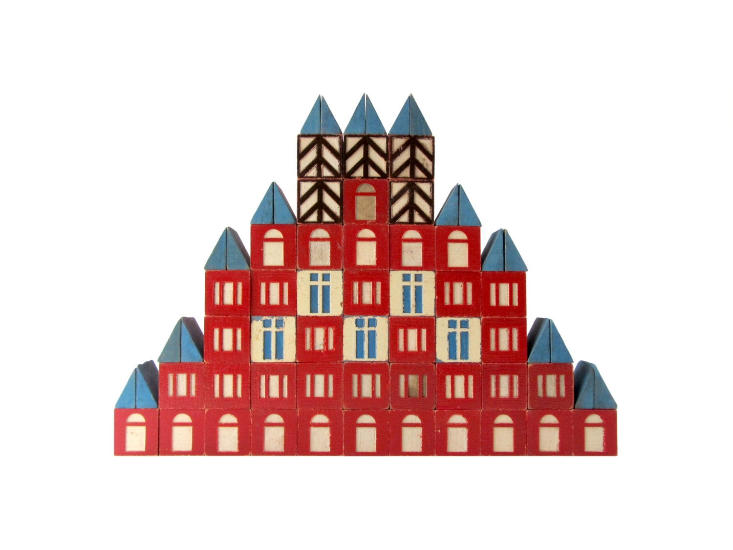 Village BUILDING Blocks - Set of 67 Vintage Wooden Blocks