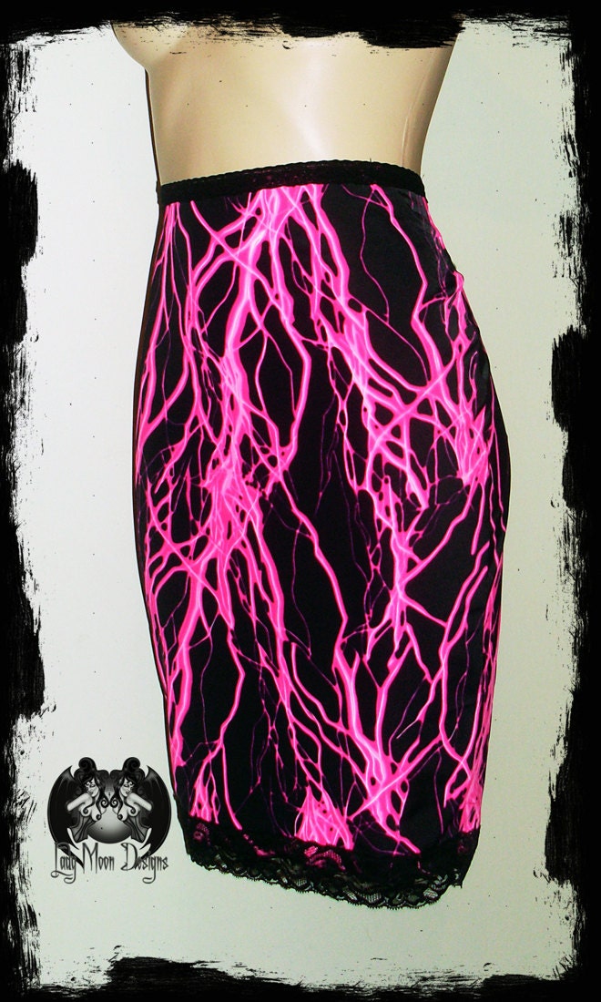 Pink and Black Lightening Lycra Wiggle Pencil Skirt Size Large