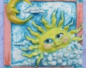 Goodnight moon,  good morning sun 7x7 ceramic tile, Ceramic sun and moon nursery decor, child's bathroom decorative tile
