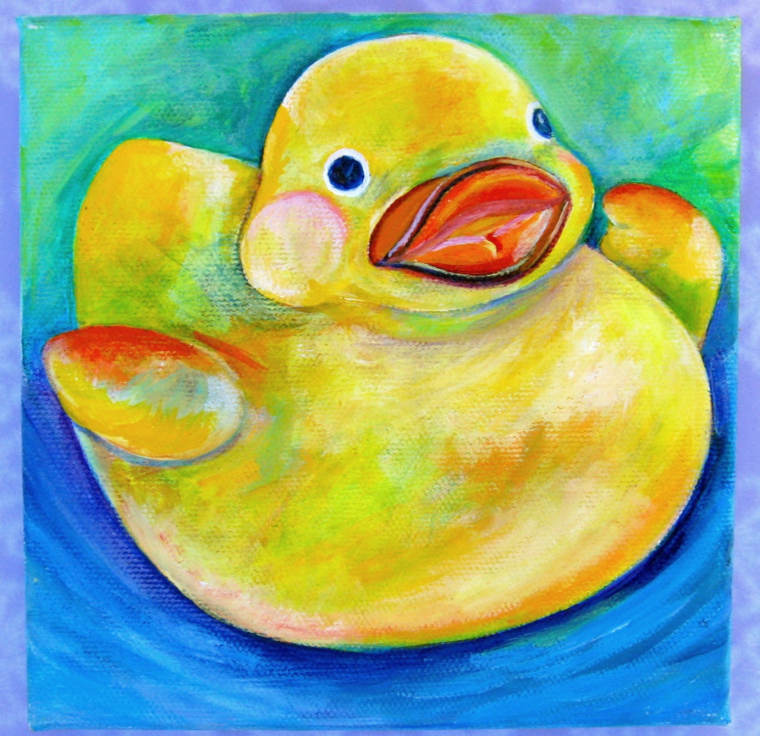 Original 6x6 rubber duck acrylic painting, rubber duck acrylic painting on canvas, rubber duckie painting