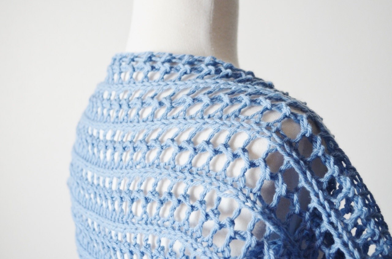 Skye Shrug in Organic Merino Wool - Sky Blue / Forget-Me-Not Lace Knit Bolero - Something Blue - Wedding, Festival, Earthy, Handmade Fashion
