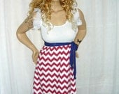 Chevron Maxi Skirt Red Whit and Blue 4th of July Small- Medium Cotton Jersey Phatcatpatch