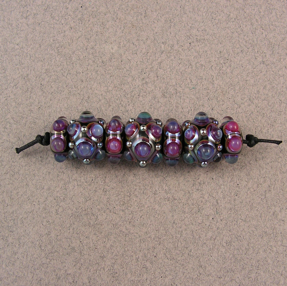 EVOLVING - Studded Kalypso w/ Spacers (7) - Lampwork Glass Beads by Shani Barrett SRA