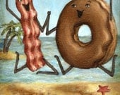 Bacon and Donuts Beach Vacation - 8x10 Print - Bacon Painting