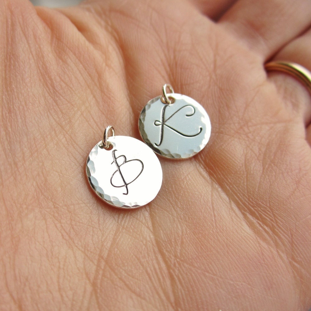 Custom initial charm, hammered sterling silver pendant, silver initial, personalized letter charm, large fancy font