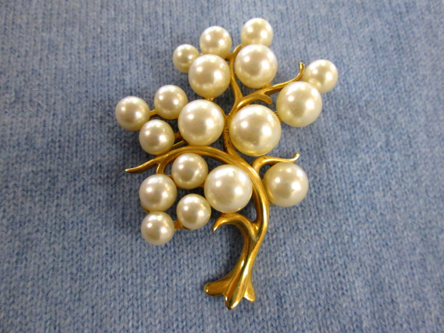Vintage Gold & Pearl Bubble Tree Brooch
