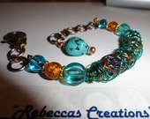 Aqua Wirebead Bracelet -Aqua n Gold - number 8 -  Limited Editions