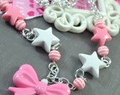 PRECIOUS IN PINK - Plastic Bow and Star Charm Necklace