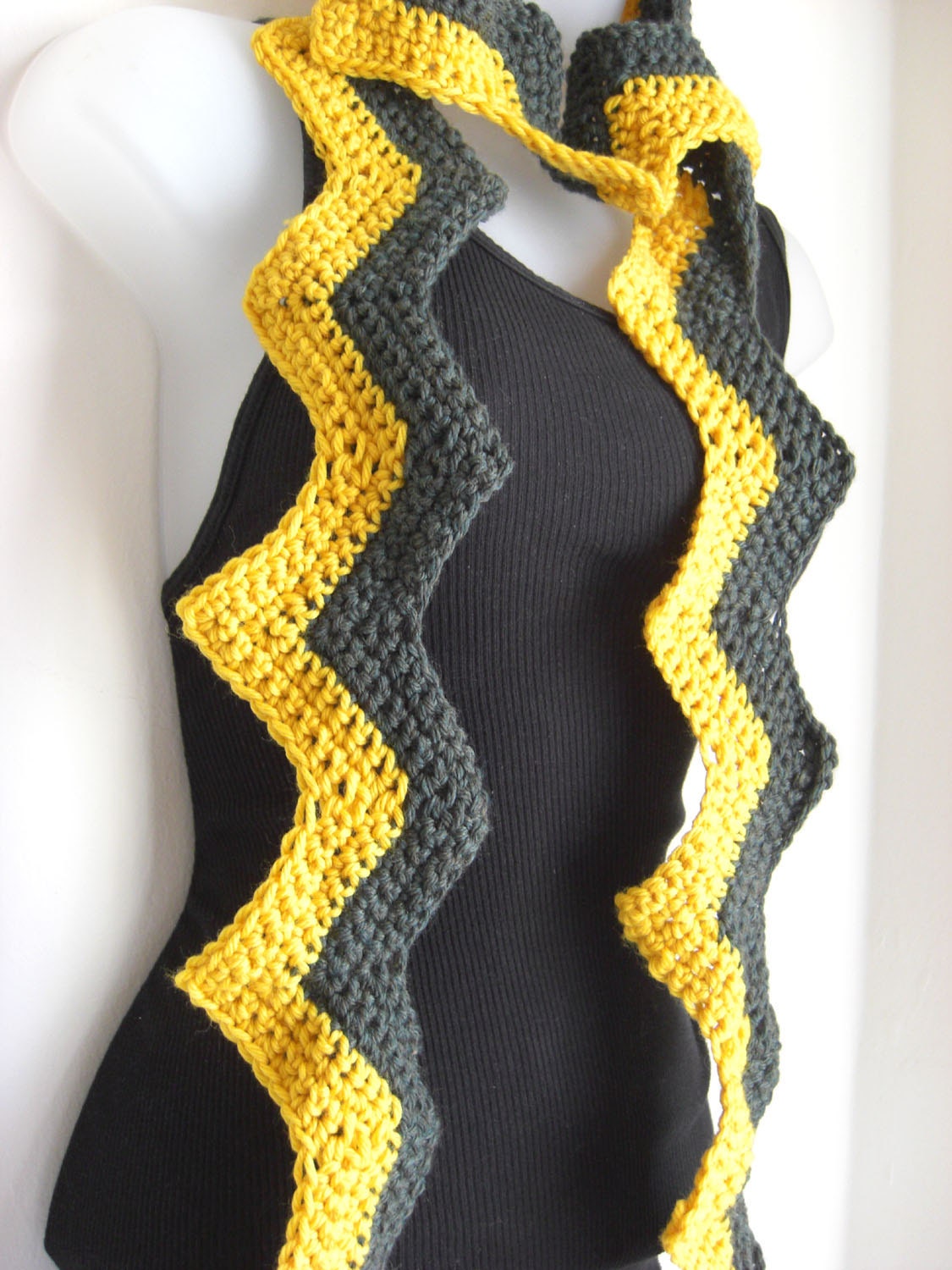 Zig Zag Scarf  - Green and Yellow Wool Chevron Scarf