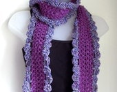 Purple Cotton Summer Scarf - Crochet Scarf with Multi Color Ruffle