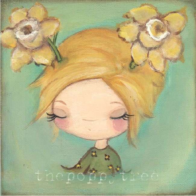 Daffodil Painting SPECIAL PRICE Flower Painting Yellow Daffodil Girl Wall Art Original Painting 6 x 6 Daffodil