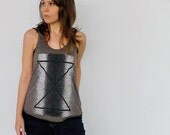 The Palindromes. tank top women. geometric tank. women tank. reflected triangle print. summer fashion. brown black white