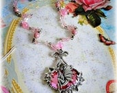33% OFF  Sale Pink FAIRY Moon Cameo Necklace Beaded Pewter fantasy medieval filigree rhinestone crystal neovictorian moonlight garden