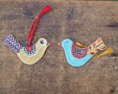 Love Birds Wedding Favor -Tweet Textured Clay Ornaments Set of Two- Colorful Whimsical Pottery Tree Trim Decor Valentine Gift Package Tie On