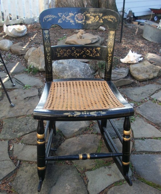 Items similar to ANTIQUE HITCHCOCK CHAIR Vintage Painted Stenciled