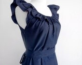 Custom fully lined ruffled collar dress w/ sash, pockets in NAVY and many colors - custom size and length