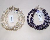 Triple strand freshwater pearl and sterling silver bracelet