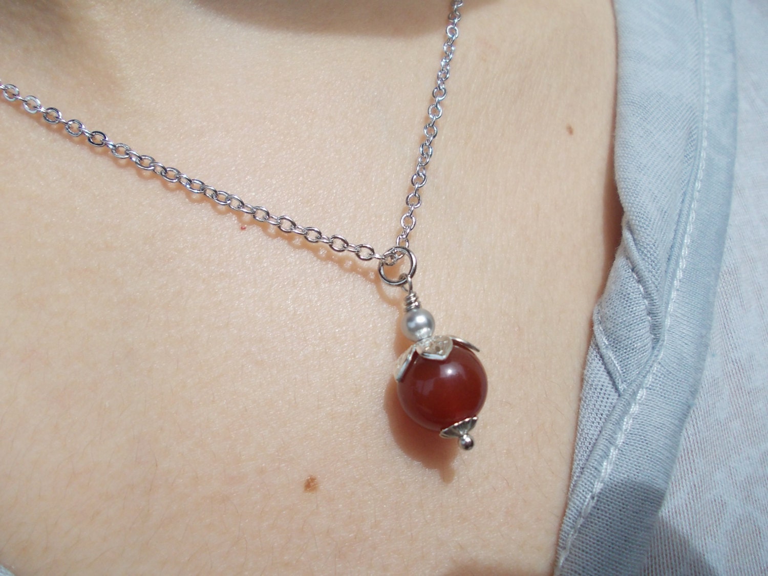 Carnelian berry fashion necklace in silver gemstone stone pomegranate red inspired by nature jewelry necklace for women girls gift