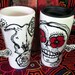 Georgia O'Keeffe Skull 16 oz Travel Mug Handpainted With Red Poppy Eyes
