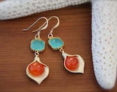 Chalcedony and Carnelian Calla Earrings- Gold Filled by Yania Creations