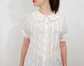 vintage 1990s / floral / over size / peter pan collar / sweet / blouse / size L