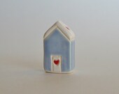 Little Clay House ceramic pottery miniature the little red door blue white collectible terrarium decor
