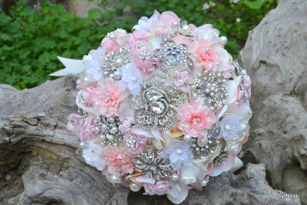 Garden rose and pearl brooch bouquet -- deposit on a made-to-order wedding bouquet