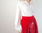 70s Bohemian Skirt - 1970s Cotton Skirt - Mexican Embroider Skirt