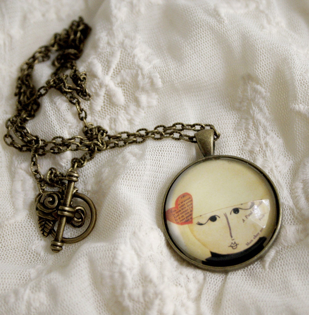 Necklace - Pendant - Paper Collage Doll