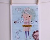 Hello - Paper Collage - Paper doll - Print - blue
