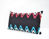 Black cotton lumbar pillow cover with geometric design -Signage-