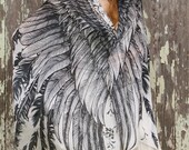 Women 100% silk scarf, Hand painted Wings and feathers, stunning unique and useful, perfect gift