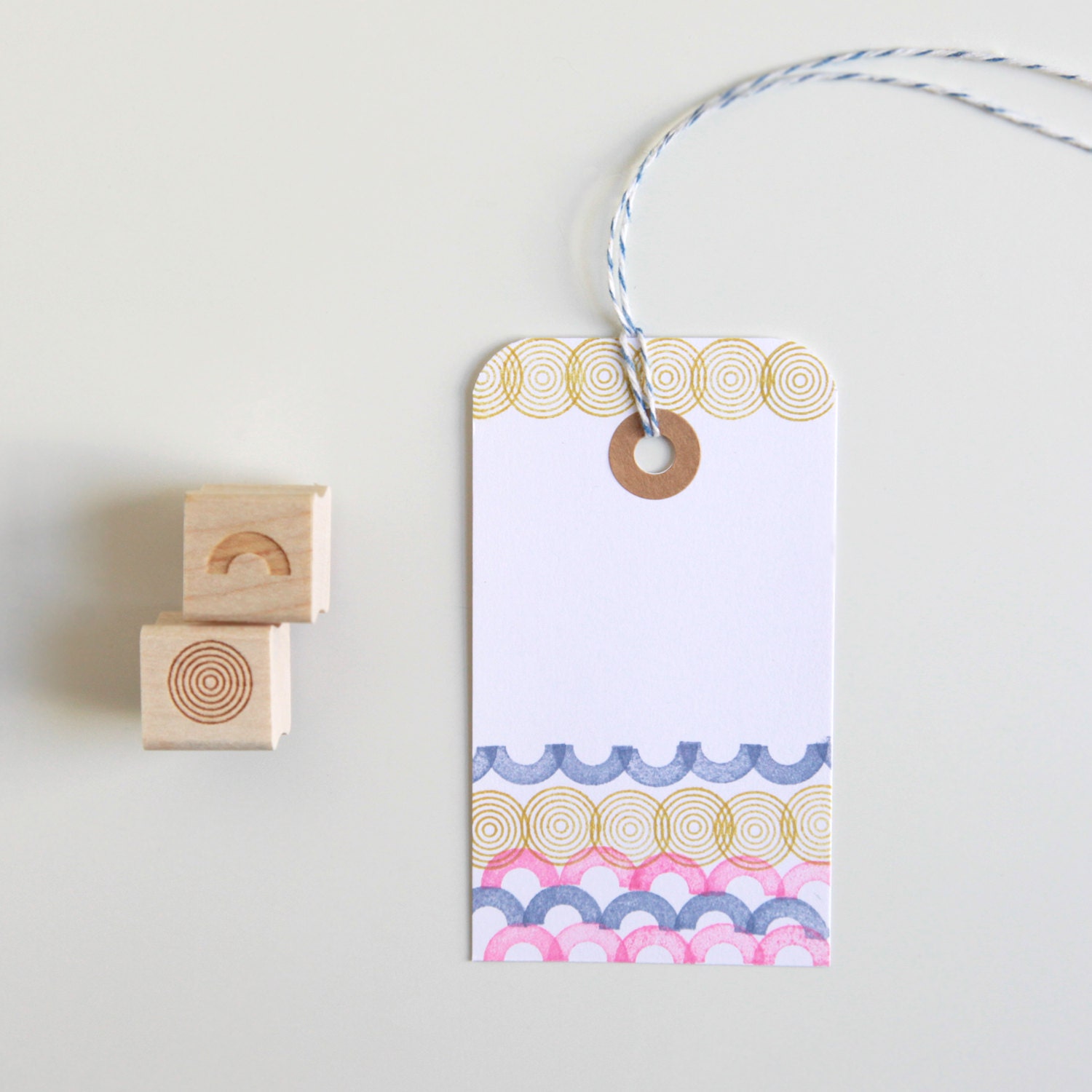 Arc and Concentric Circles Mini Rubber Stamps (Wood Mounted), Original Geometric Design Set of 2