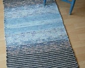 SERENE SCENE -- Handwoven rug in shades of blue with touches of red and white