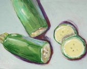 Slicing Spring Zuchinni Original Painting Still Life Veggie Kitchen Home  Wall Art Decor