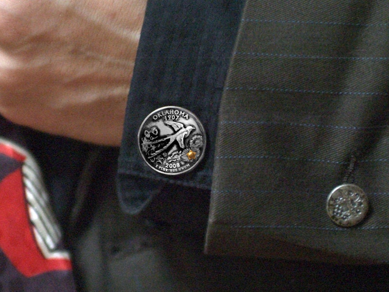 Handcrafted Cufflinks Using Oklahoma State Quarter - Free Gift Box