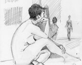 Original Drawing Nude  Female Graphite Figure Gesture Sketch - Shalyn at Studio Larose