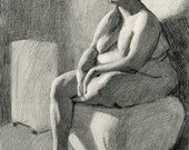 Original Drawing Nude Female Graphite Figure Drawing - Q