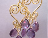 Amethyst drop gold filigree earrings
