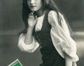 Original French vintage hand tinted real photo postcard - Beautiful Mignon lady - Victorian Paper Ephemera
