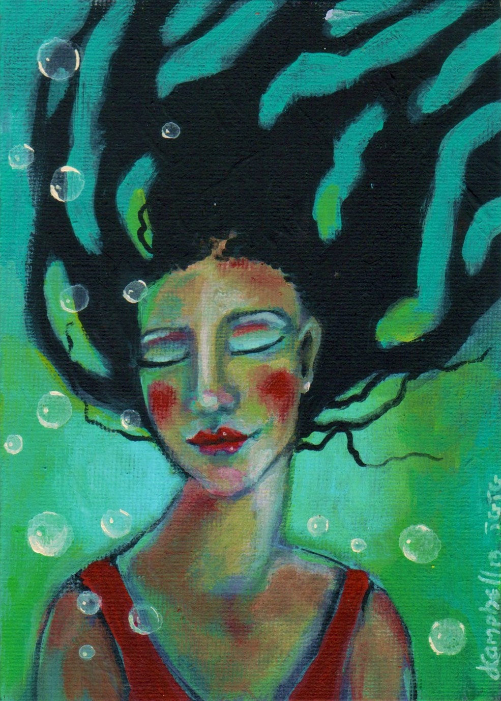 Refreshed Spirit Original Painting Little Swimmer Portrait