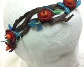 Leather Flower and Leaf Vines Headband Circlet, custom made to order - GlindaBunny