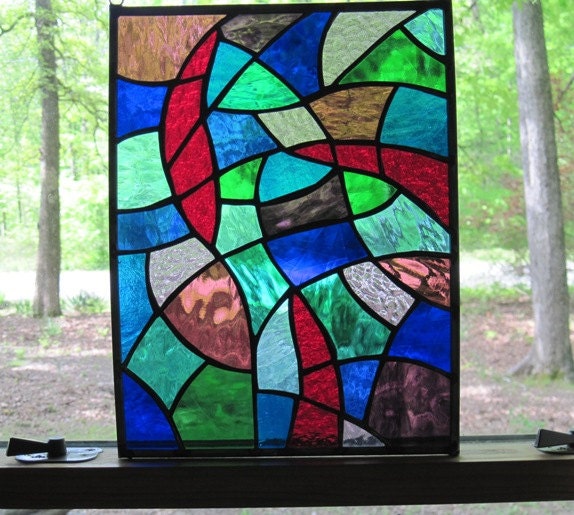 Stained Glass Panel, Multi Colored Abstract