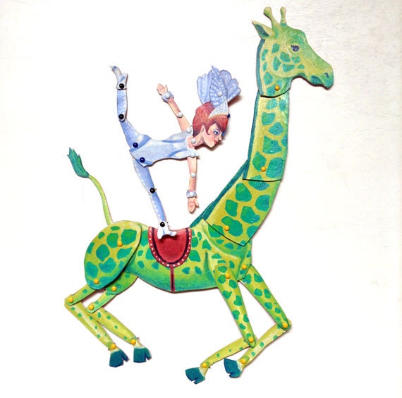 DIY Fun Giraffe & Pretty Lady Printable PDF Paper Puppet Set for Paper Play, Crafts, Kids, Party Green, Blue