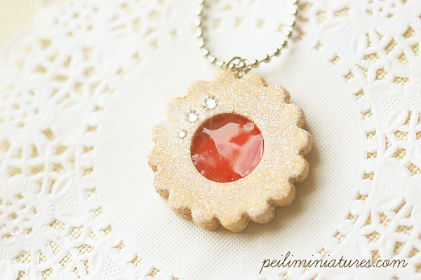 Cookie Jewelry - Cookie Necklace - Strawberry Jam Sugar Cookie Necklace - Gift For Her