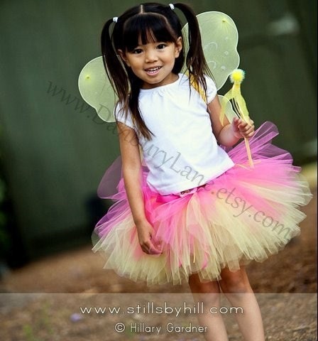 Yellow toddler Tutu only, Birthday girl or dress up skirt with hot pink, choose 2t, 3t, or 4t, for a Fairy Princess -YELLOW GARDEN BUTTERFLY