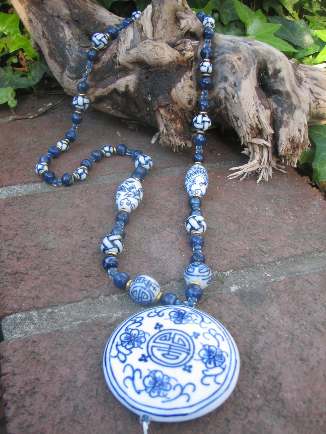 Handmade Porcelain Blue and White Chinese Beadwork Necklace